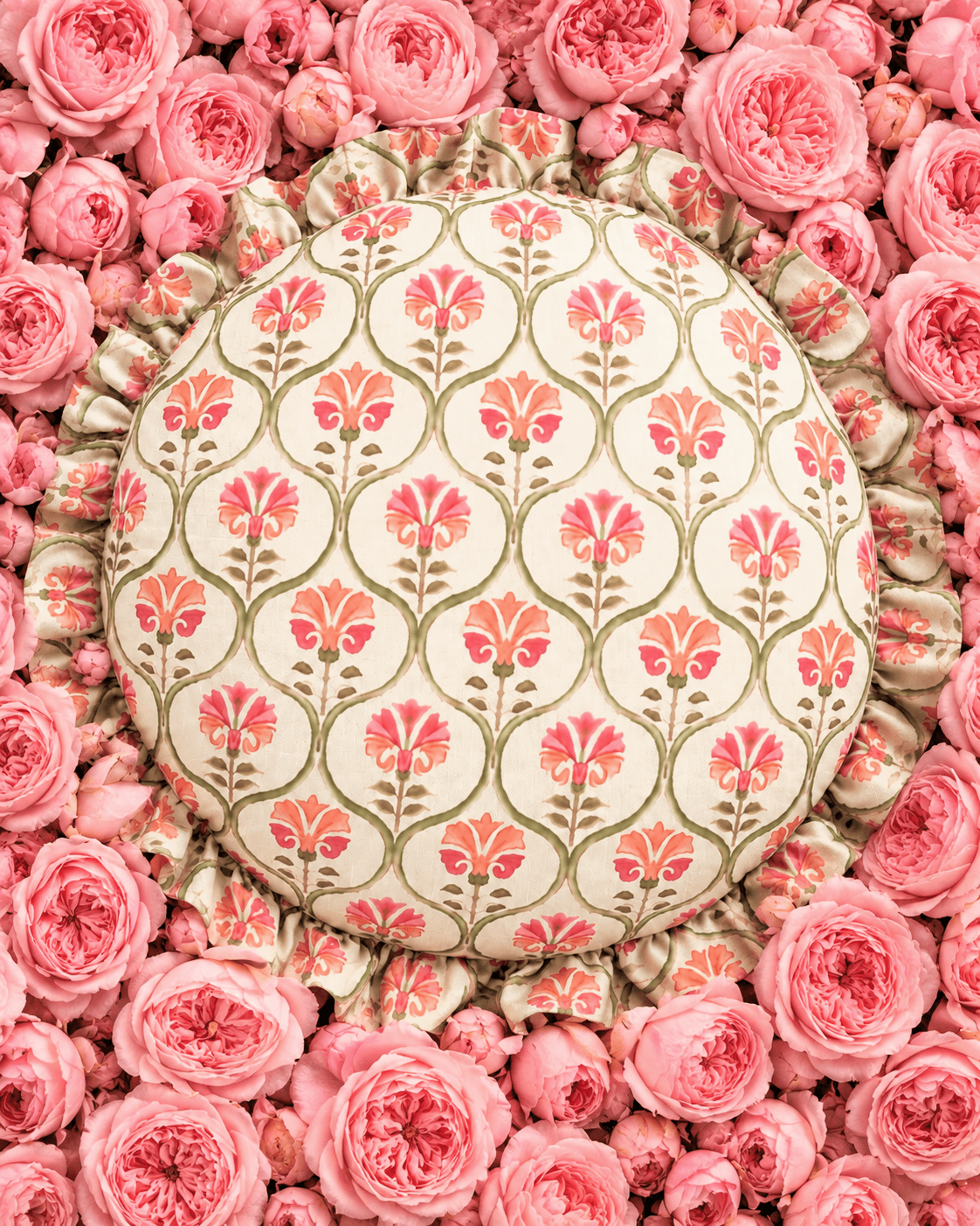 Lotus Ivory Round Cushion Covers with Frill Borders | Set of 2 view 3